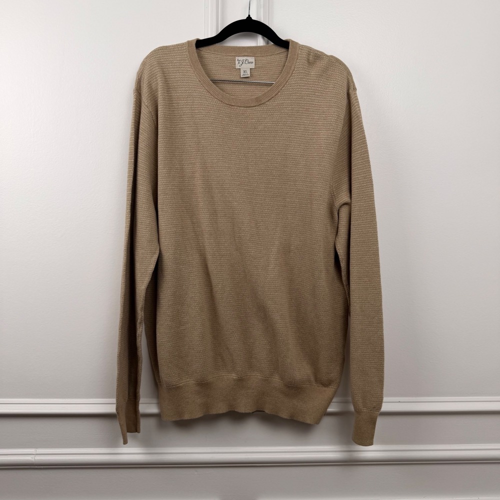 J. Crew Mens XL Tan Cotton Textured Birds Eye‎ Knit Crewneck Sweater RN 77388